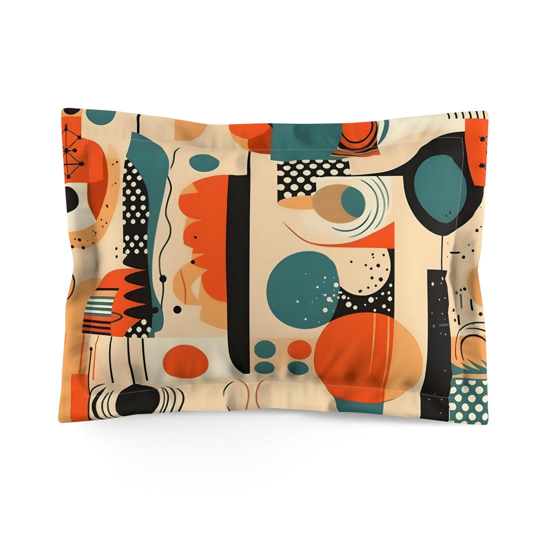 Mid Century Modern Bauhaus Bedding Pillow Sham, Orange, Teal, Abstract Designs