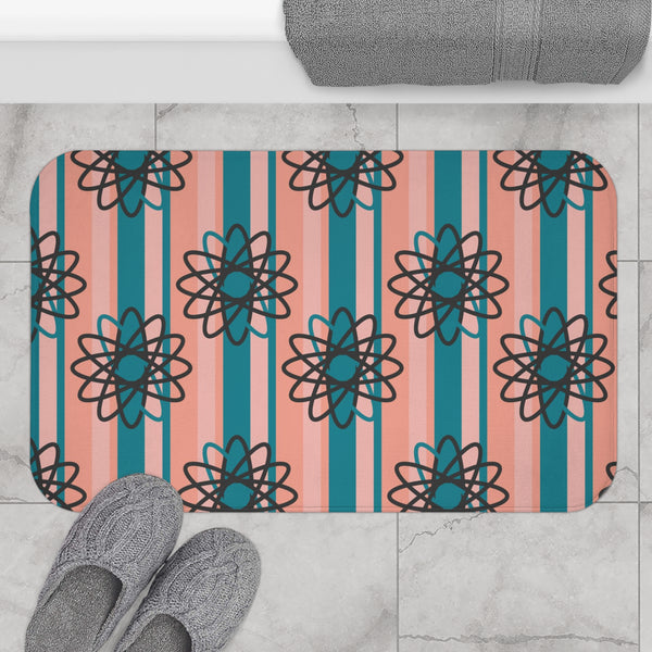 Mid Century Modern Atomic Atom, Teal, PInk, Retro Bath Mat
