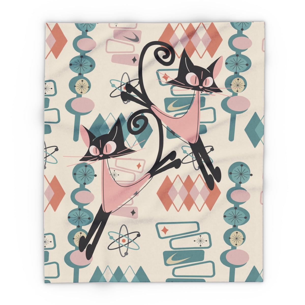 Atomic Cat Mid Century Modern Blanket, Kitschy Fun Quirky MCM Home Decor Lightweigt Fleece Blanket - Mid Century Modern Gal