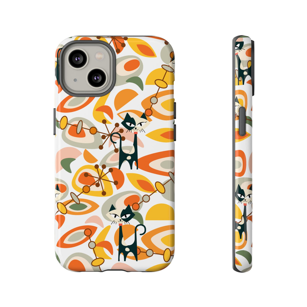 Atomic Cat Mid Mod Orange, Yellow, Groovy Cat Smart Phone Tough Cases - Mid Century Modern Gal