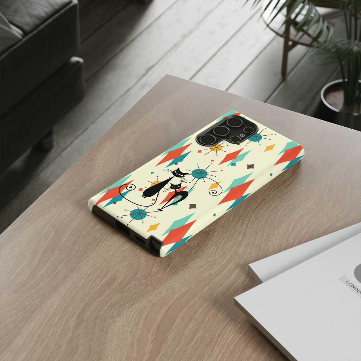 Atomic Kitty Cat, Mid Mod Franciscan Pattern, Kitsch Tough Phone Cases