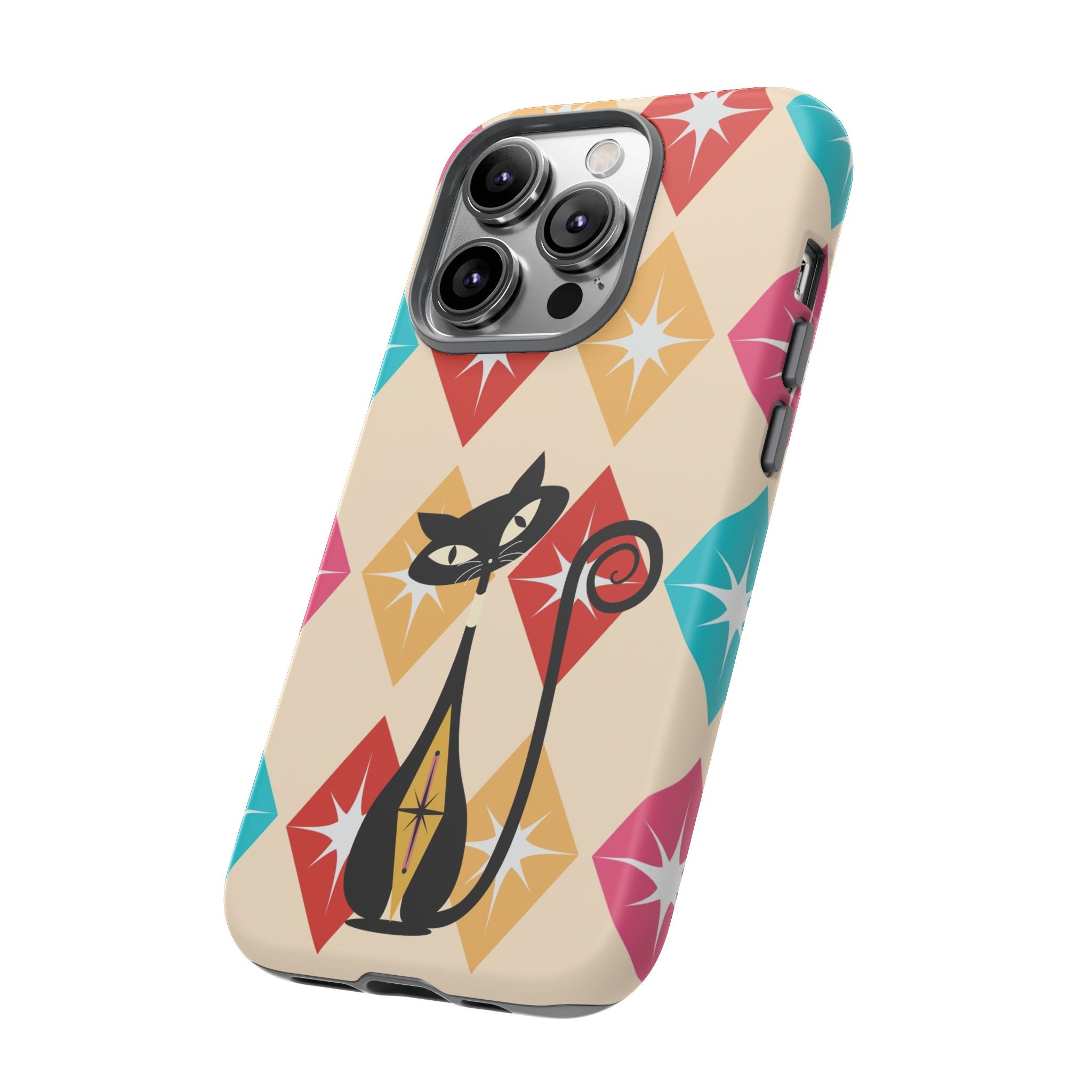 Mid Century Modern Atomic Cat, Atomic 50s Diamonds Retro Phone Tough Cases