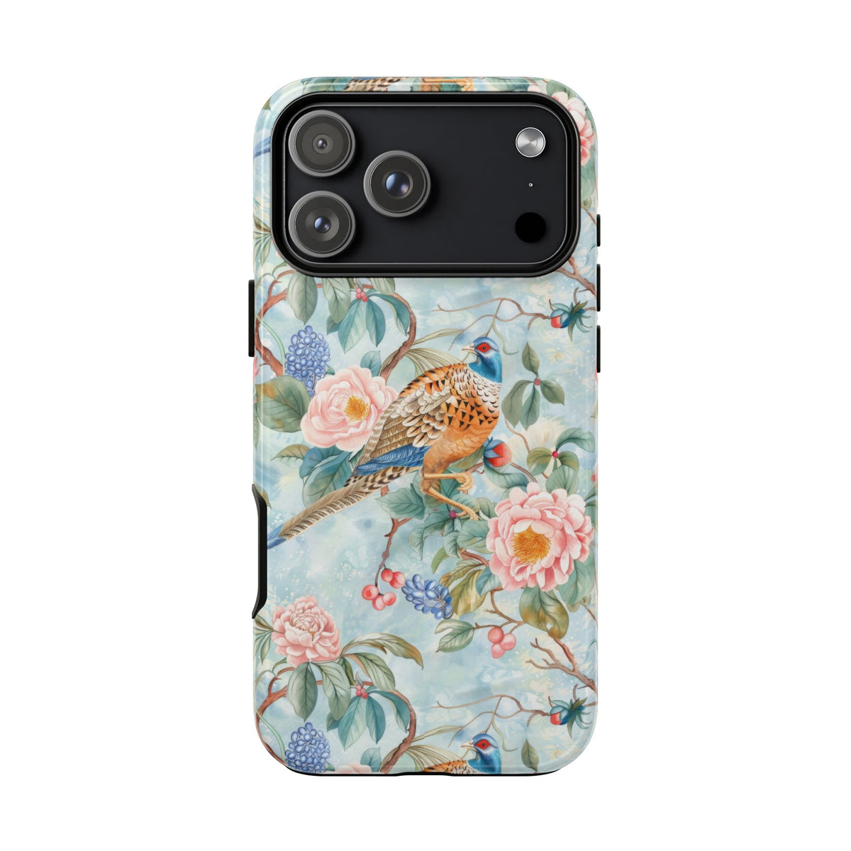 Chinoiserie Designed Floral Pheasant Phone Case with Bird Design