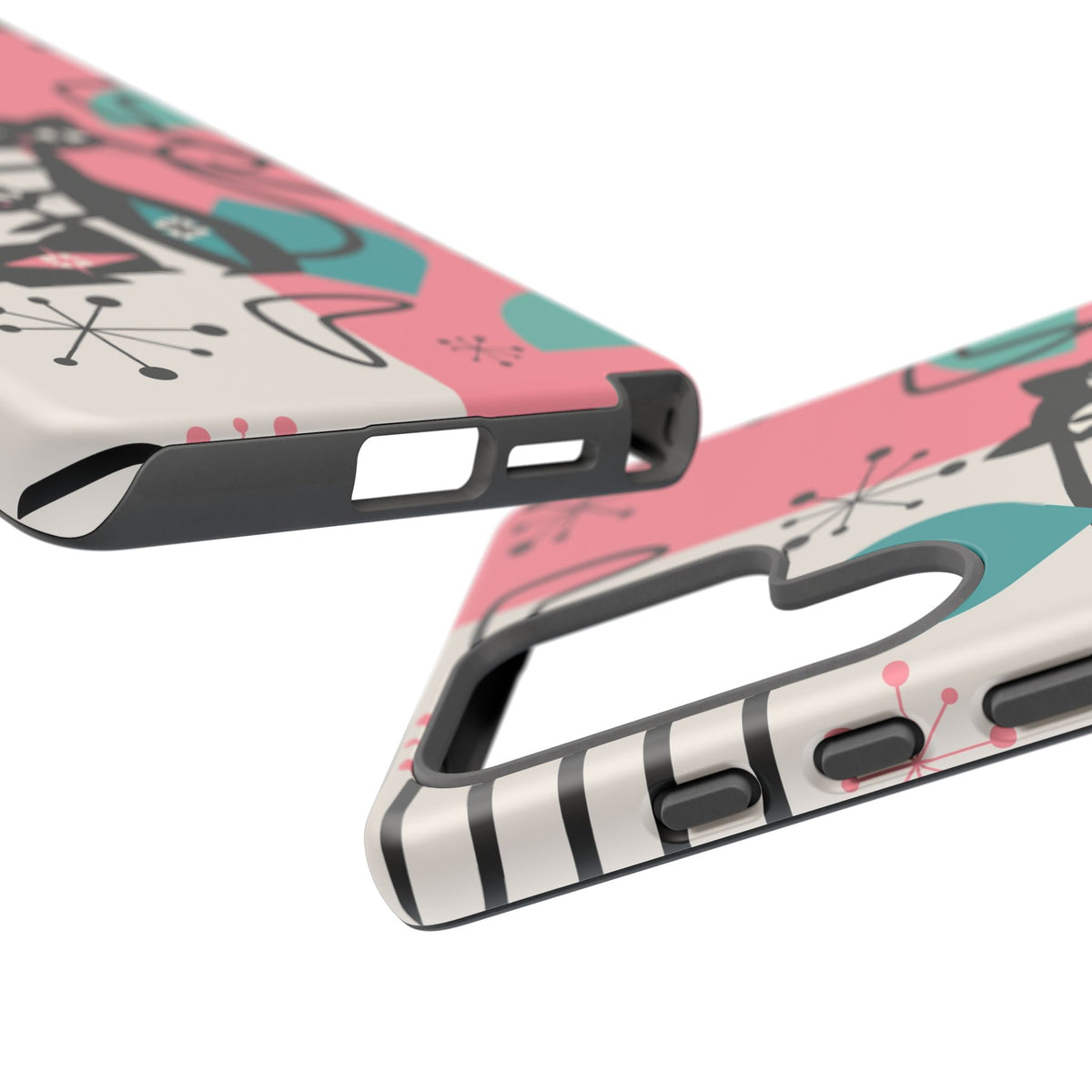 Mid Mod Atomic Cat Boomerang Starburst, Pink, Black Kitschy Stylish Cat Phone Case: Modern Design for Cat Lovers