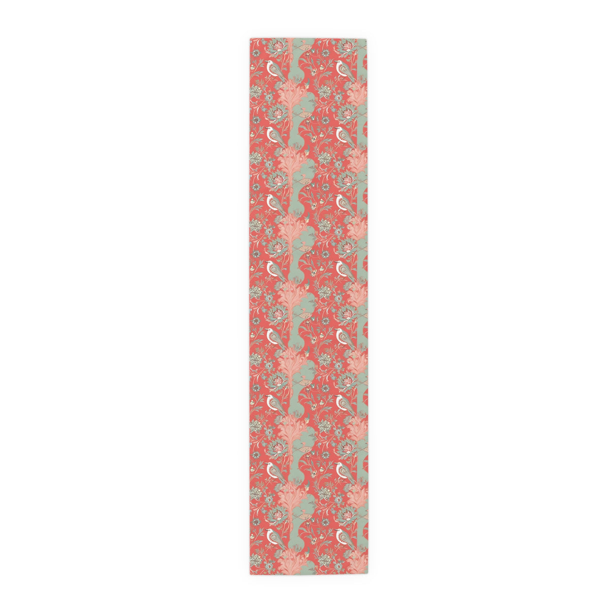 Chinoiserie Botanical Floral Coral, Mint Green Bohemian Floral Table Runner - Mid Century Modern Gal