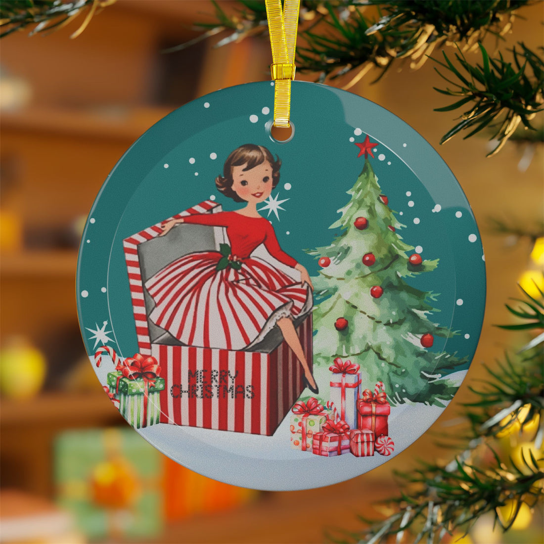 Mid Century Modern Christmas Ornament, Vintage Gal  Merry Christmas Holiday Decor - Mid Century Modern Gal