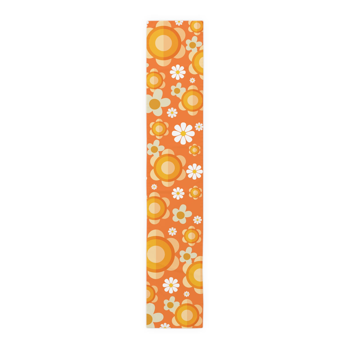 60's Vibe Flower Power Groovy Funky Daisy Orange Mid Mod Table Runner - Mid Century Modern Gal