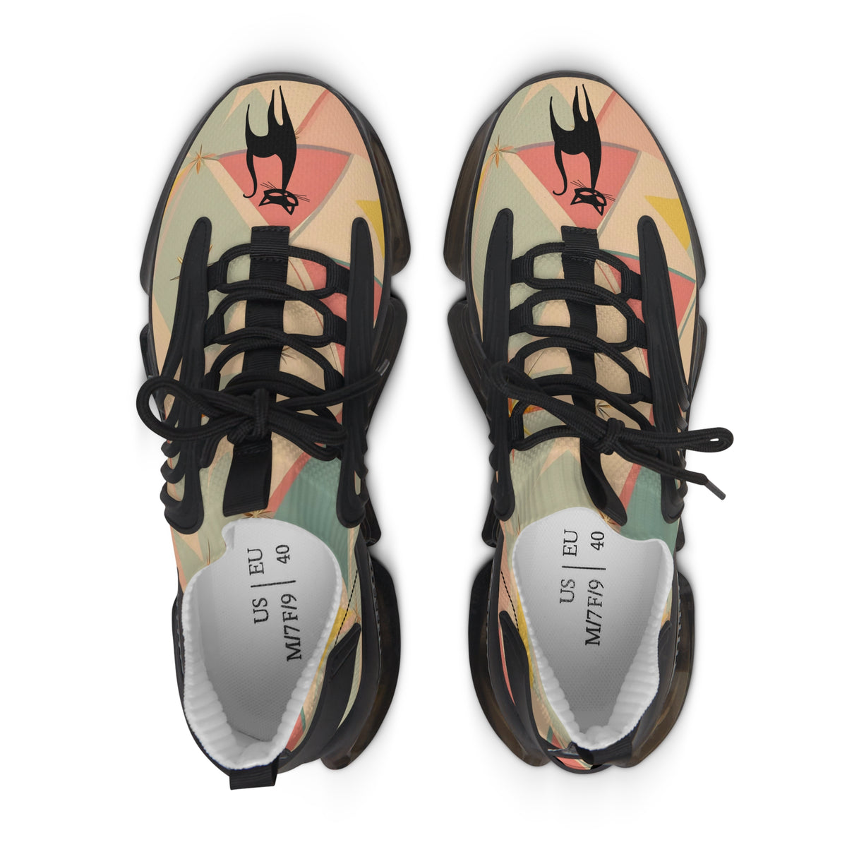 Atomic Retro Footwear, Kitschy Cat Colorful Women's Mesh Sneakers - Stylish & Comfortable Athletic Shoes - Mid Century Modern Gal