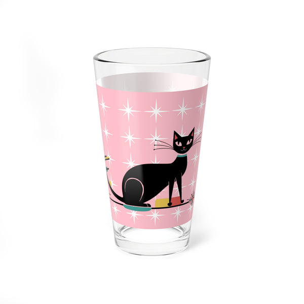 Atomic Cat Retro 50s Pink White Starburst Mid Century Modern Barware Vintage-Inspired Cat Glassware