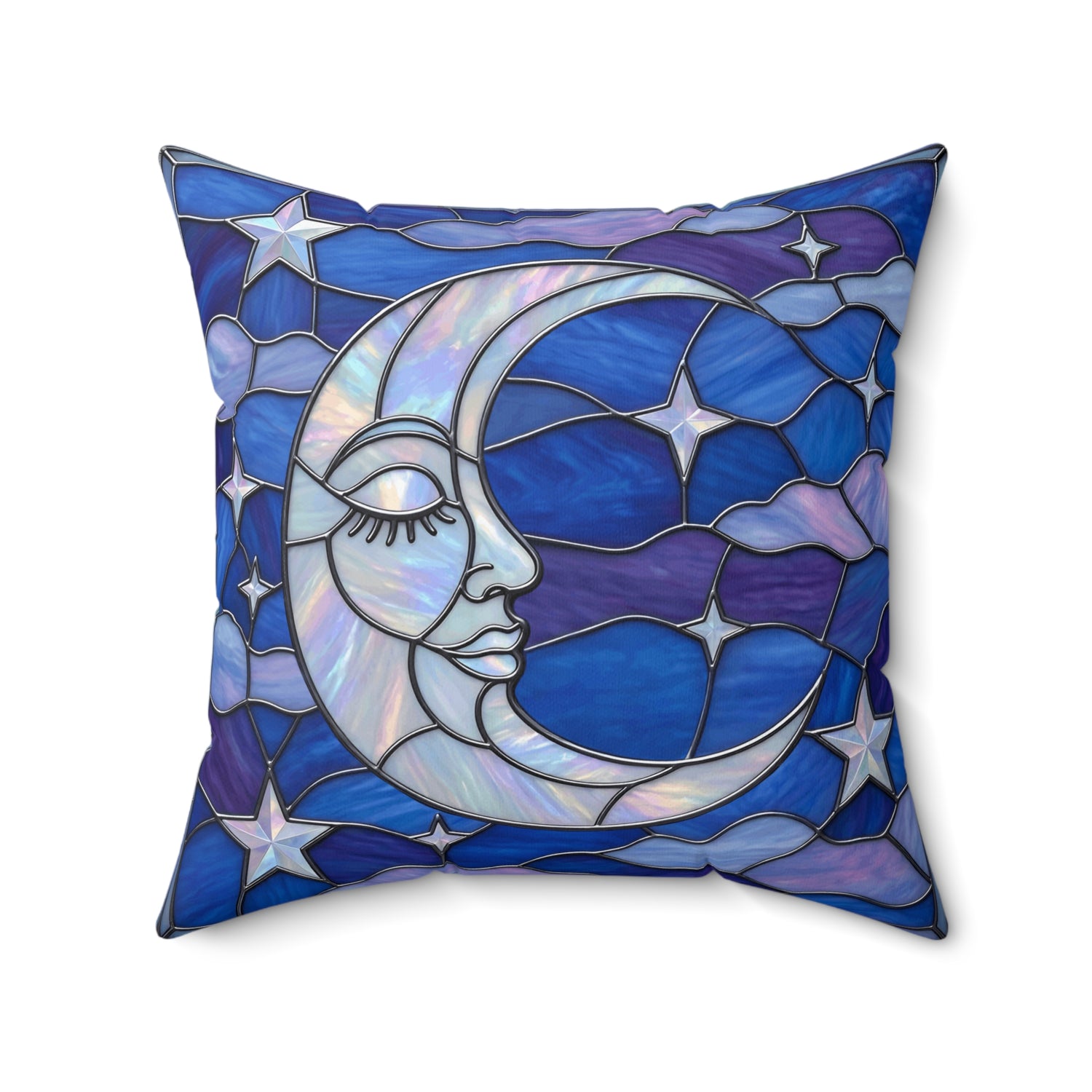 Halloween Stained Glass Style Night Sky Moon Stars Clouds Pillow Cover and Insert - Mid Century Modern Gal