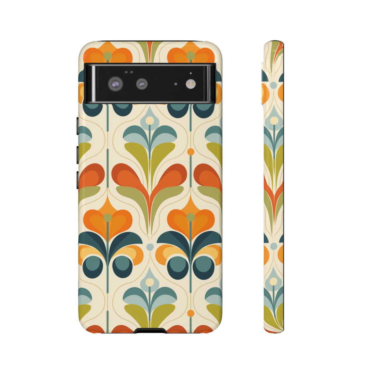 Mid Century Modern Scandinavian Floral, Orange Blue Green Tough Phone Case