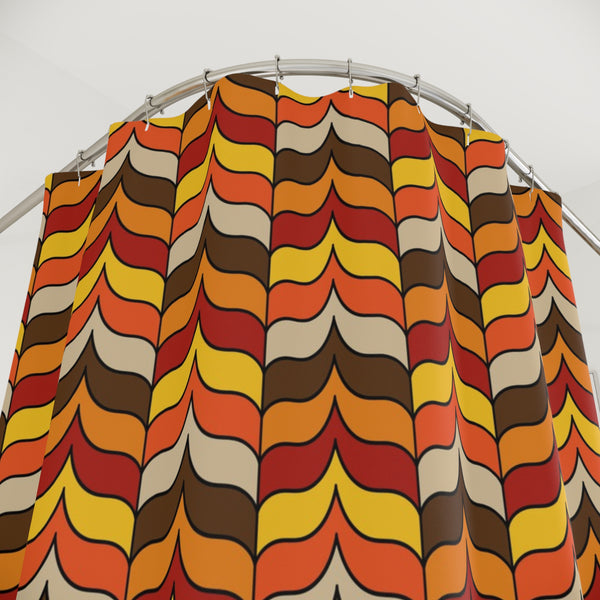 Retro 70s Scandinavian Design, Groovy Wave Mid Century Modern Shower Curtain