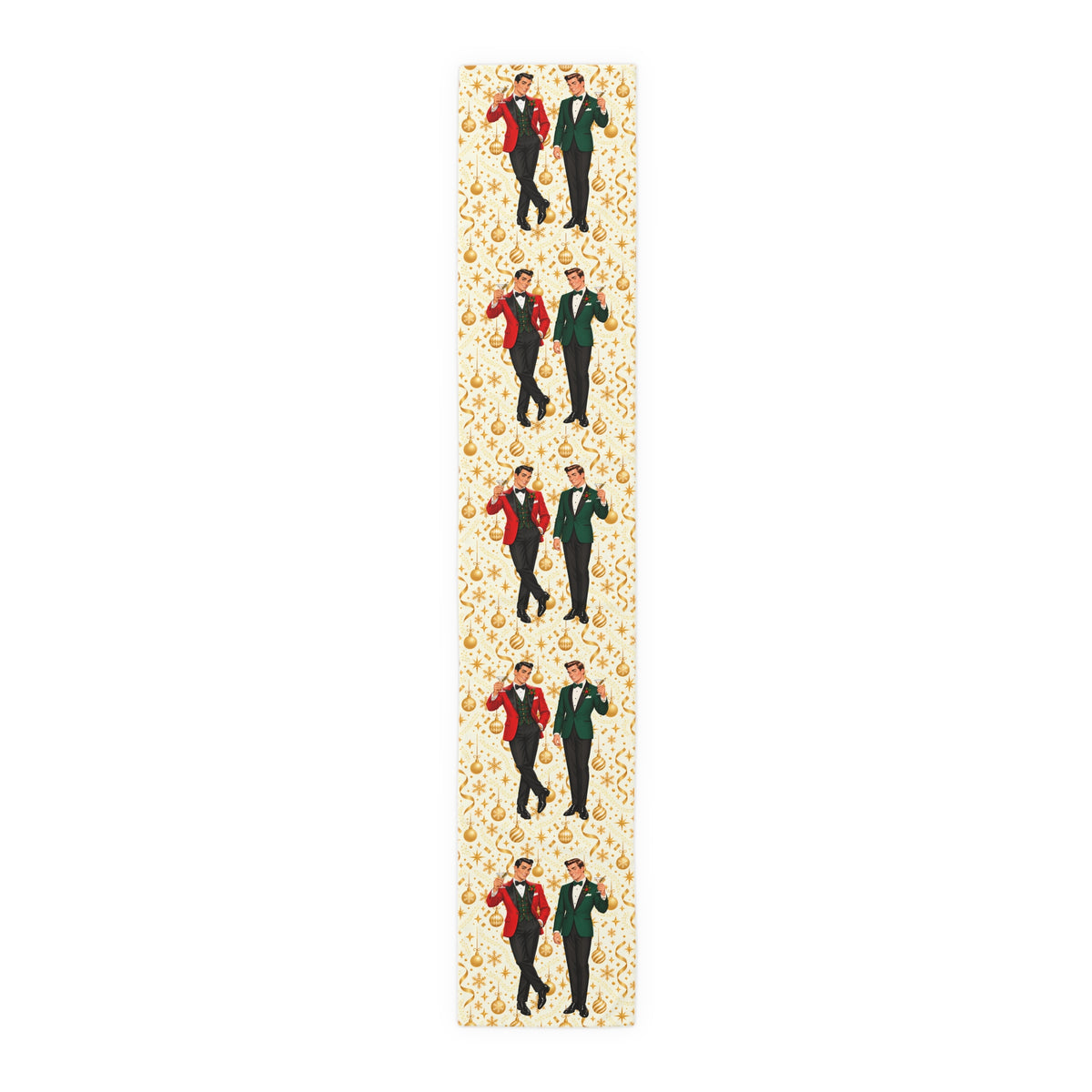 Mid Century Modern Christmas Martini Dapper Gay Male Couple Table Runner