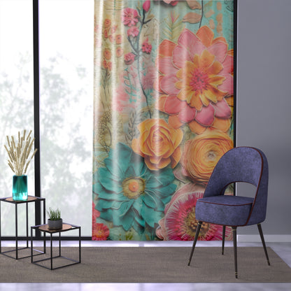Bohemian Curtain, Soft Flowy Pressed Flower, Retro Vibe, Boho Sheer Window Curtain