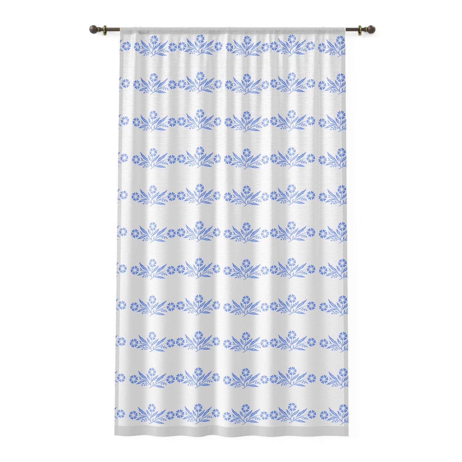 Cornflower Blue And White Kitschy Cheery Sheer Window Curtain