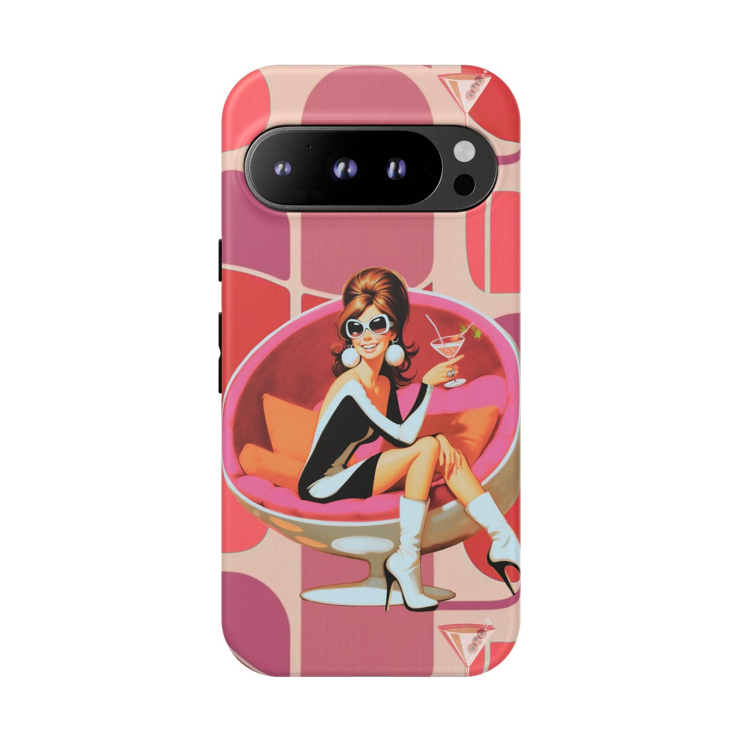Mid Mod 60s Mod Gal, Kick Back Enjoy, Retro Chic Phone Case with Cocktail Design