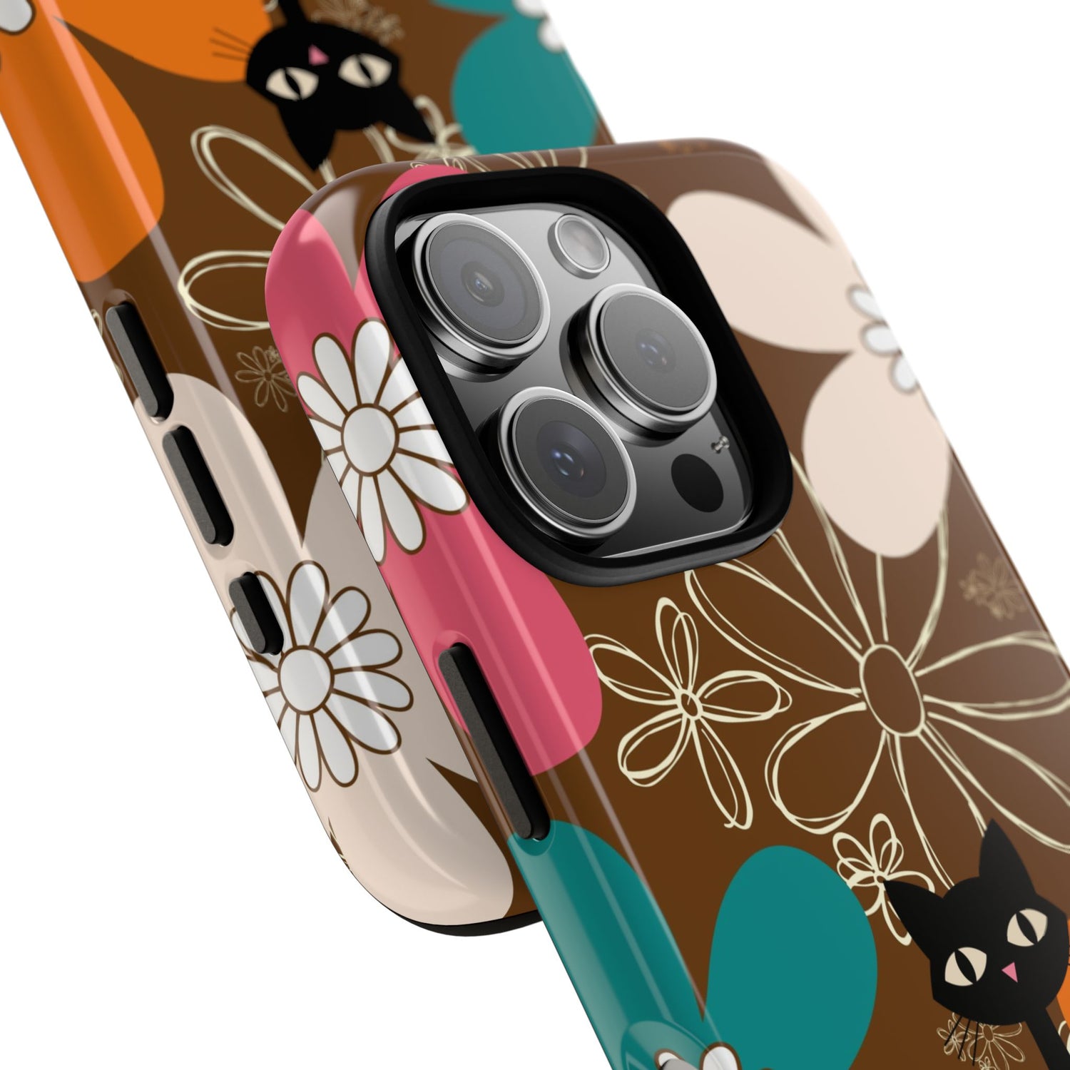 Atomic Cat Retro 70s Vibe Flower Power Tough Cases: Cute Floral and Cat Phone Case for Cat Lovers