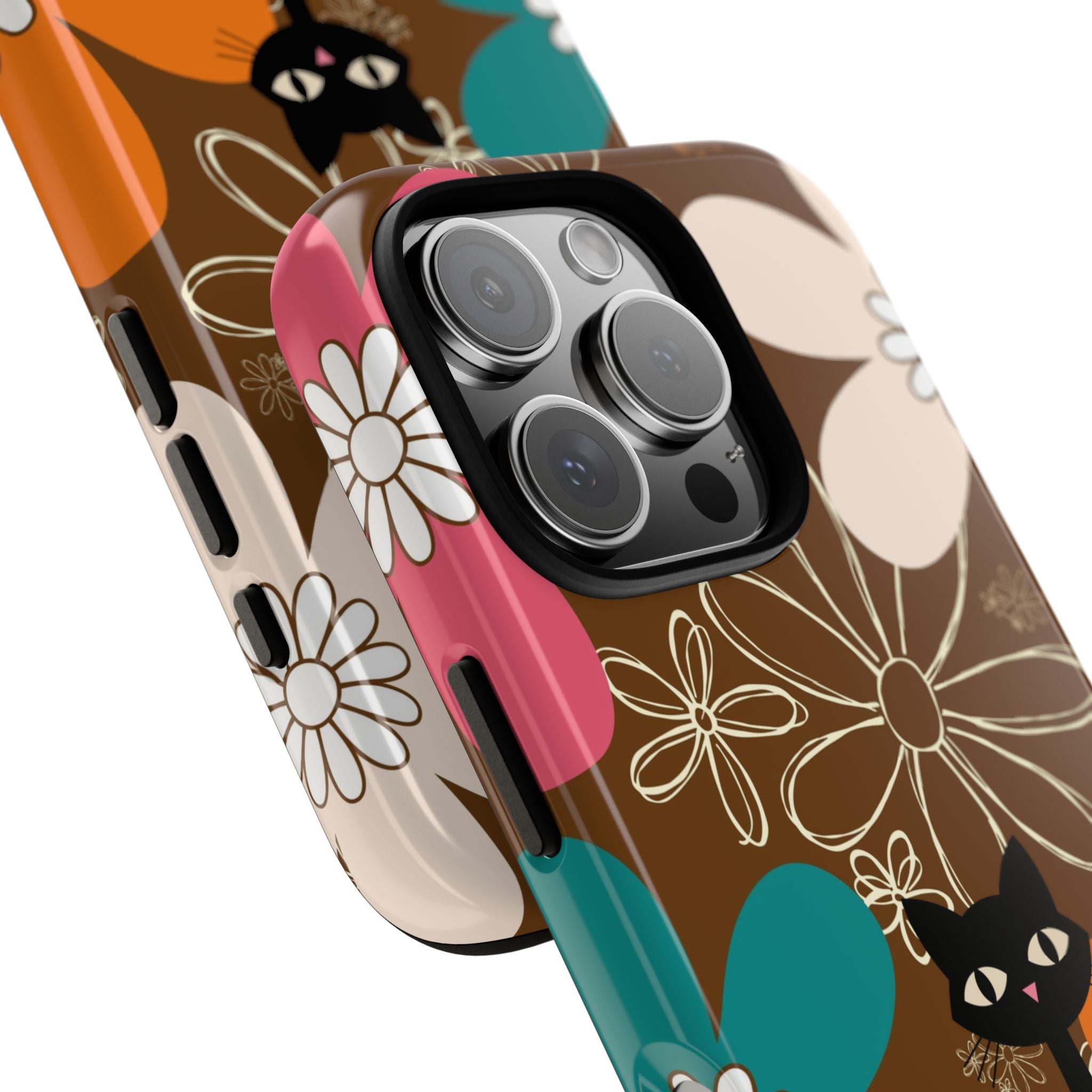 Atomic Cat Retro 70s Vibe Flower Power Tough Cases: Cute Floral and Cat Phone Case for Cat Lovers