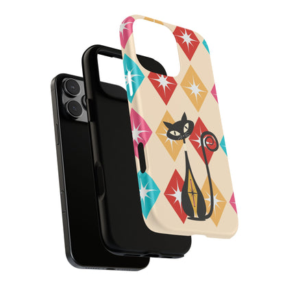 Mid Century Modern Atomic Cat, Atomic 50s Diamonds Retro Phone Tough Cases