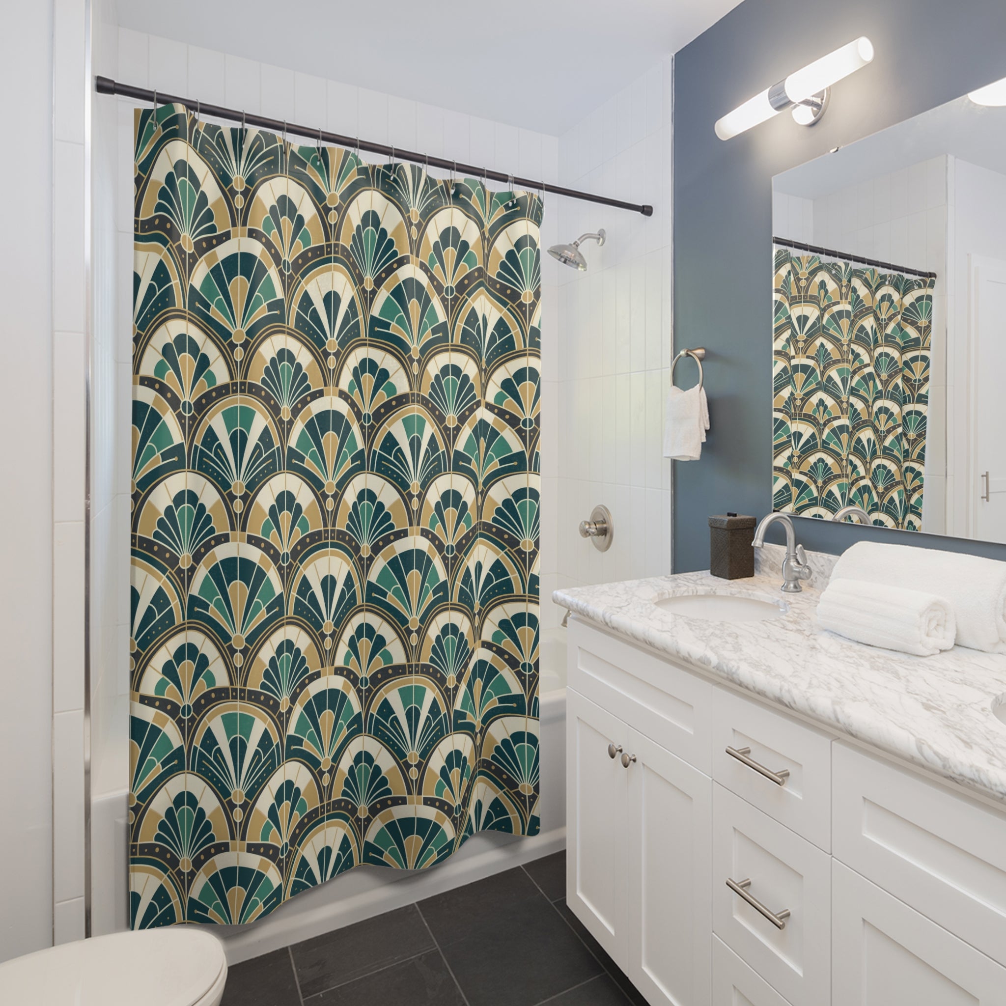 Art Deco Peacock Inspired Shower Curtain - Mid Century Modern Gal