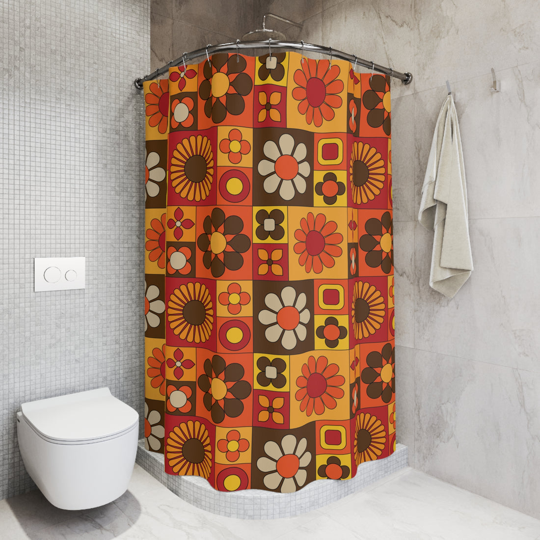 Retro Floral Shower Curtain | 70s Flower Power Vintage-inspired Bathroom Decor - Mid Century Modern Gal