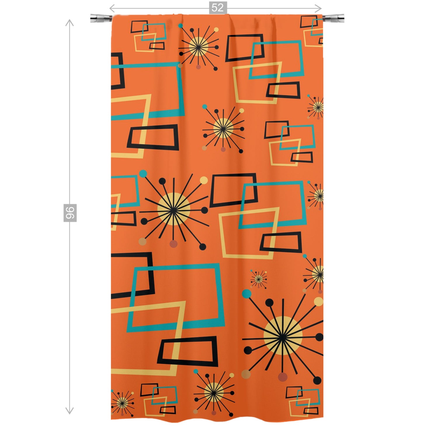 Mid Century Modern Atomic Starburst Orange Curtain, Single Panel - Mid Century Modern Gal