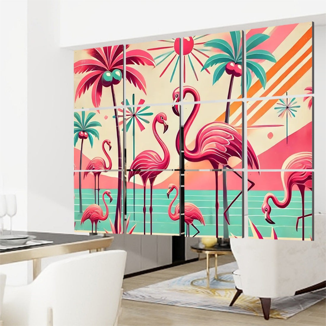 Palm Springs Cali Kitschy 50s Flamingo Mid Century Modern Hanging Room Divider One Side Print