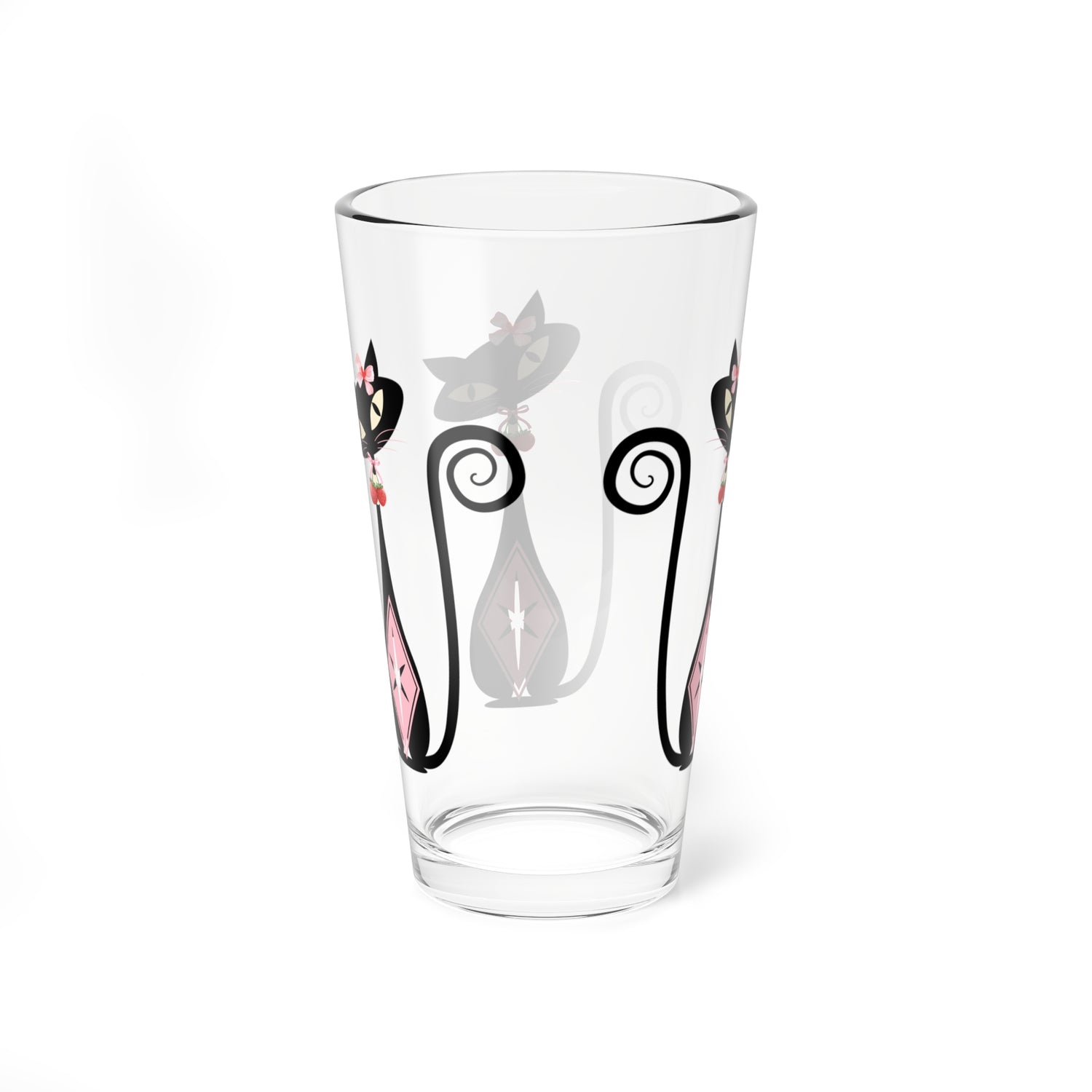 Atomic Cat, Strawberry Love Whimsical Cat Mixing Glass - Perfect for Cat Lovers &amp; Entertaining