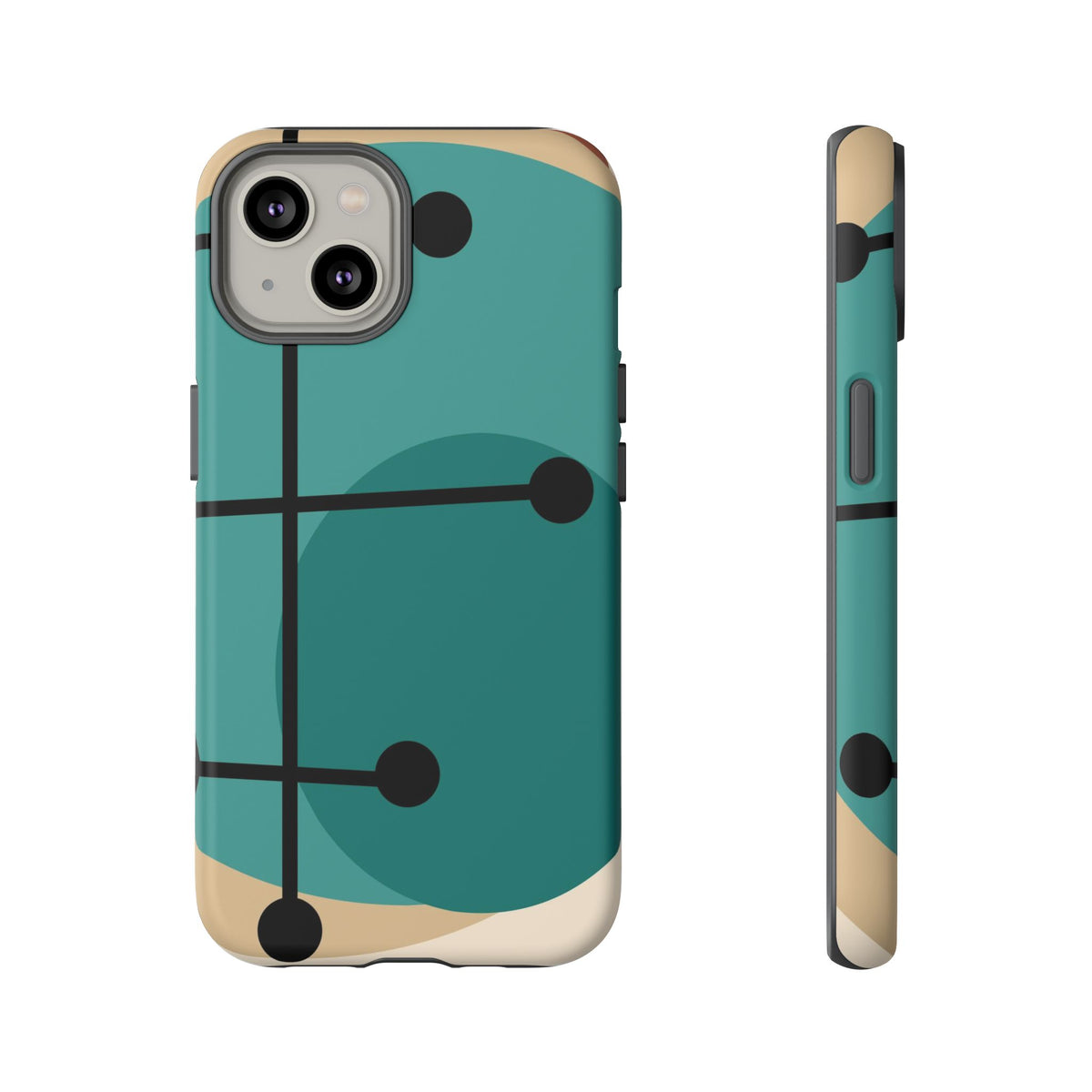 Mid Century Mod, Geometric, Retro Beige Teal Blue, Smart Phones Tough Phone Cases
