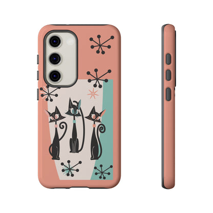Atomic Cat Mid Mod Coral Aqua Blue Starburst Kitschy Fun Chic Samsung, Smart Phones Tough Cases
