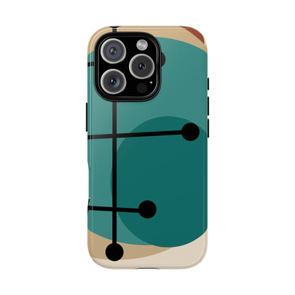 Mid Century Mod, Geometric, Retro Beige Teal Blue, Smart Phones Tough Phone Cases