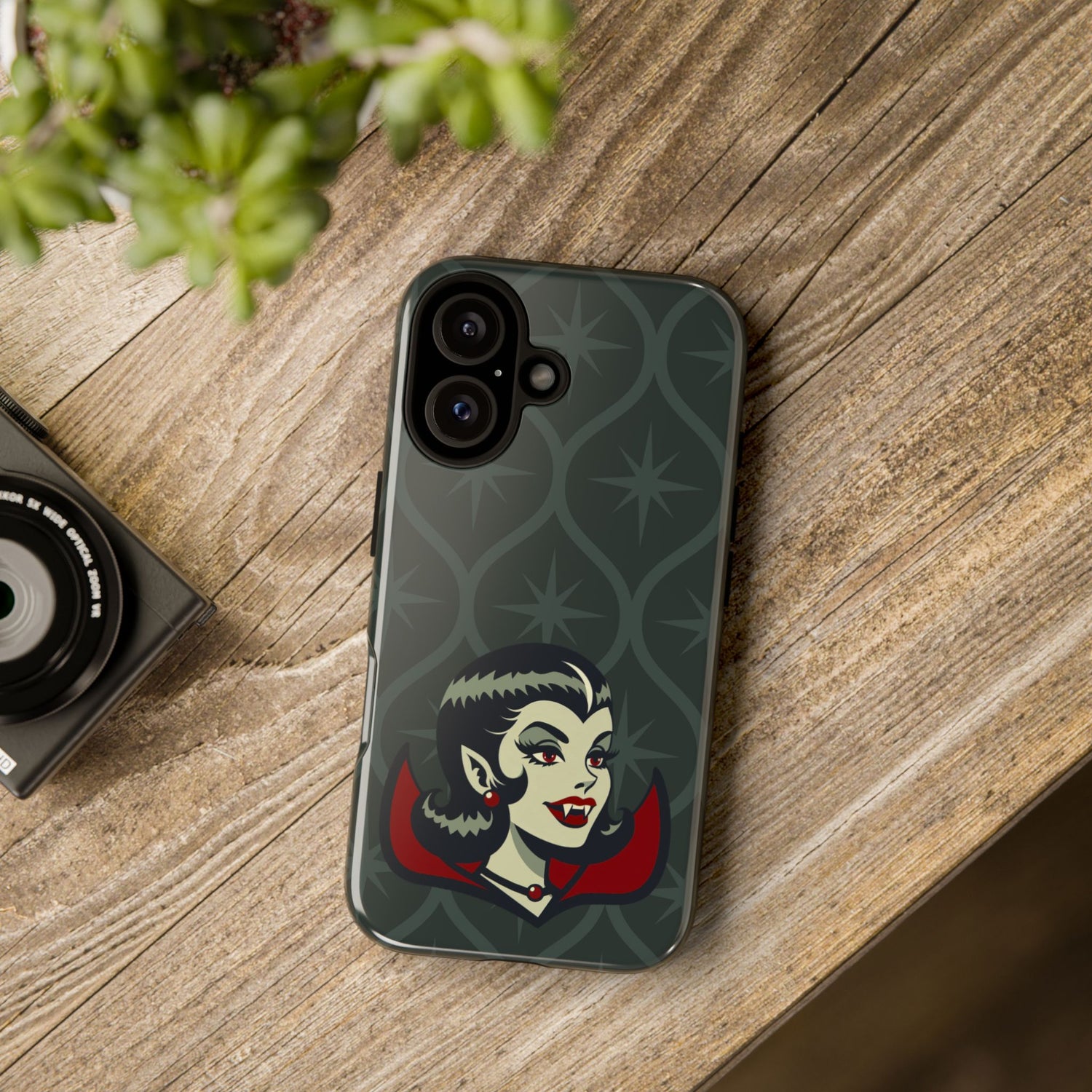Vampire Dracula Girl Halloween Goth Horror Buff MCM Green Tough Phone Case