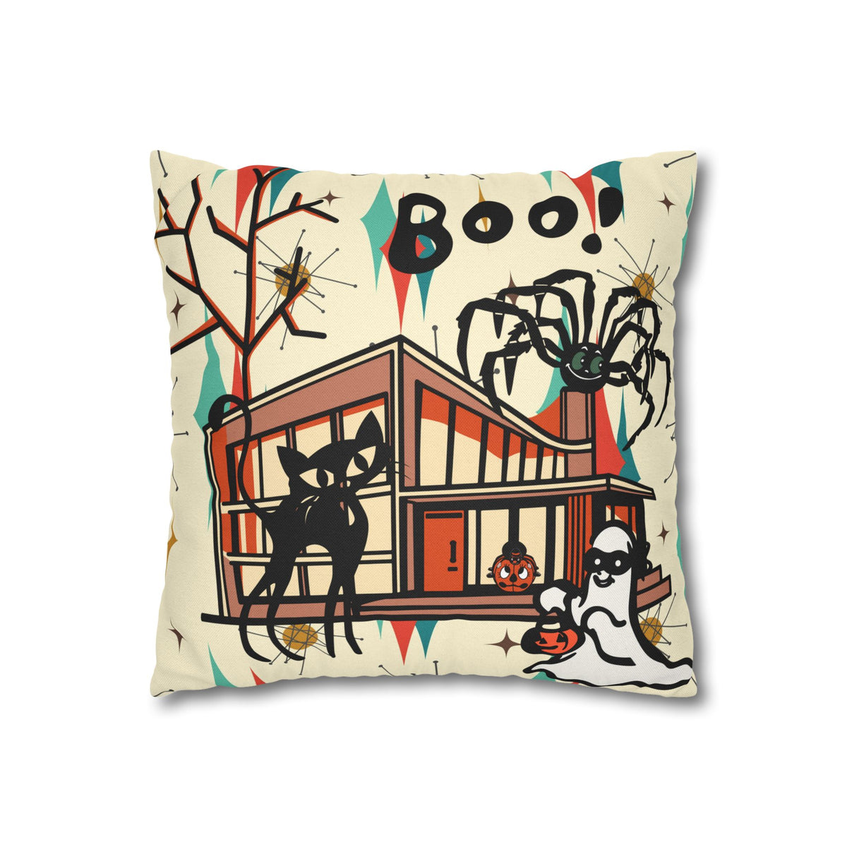 Retro Halloween, Atomic Cat Franciscan Pattern, Kitschy Boo Pillow Cover Only - Mid Century Modern Gal