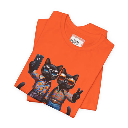 Two Cool Cats, Male Couple, Kitschy Fun Selfie Cats Retro Tee