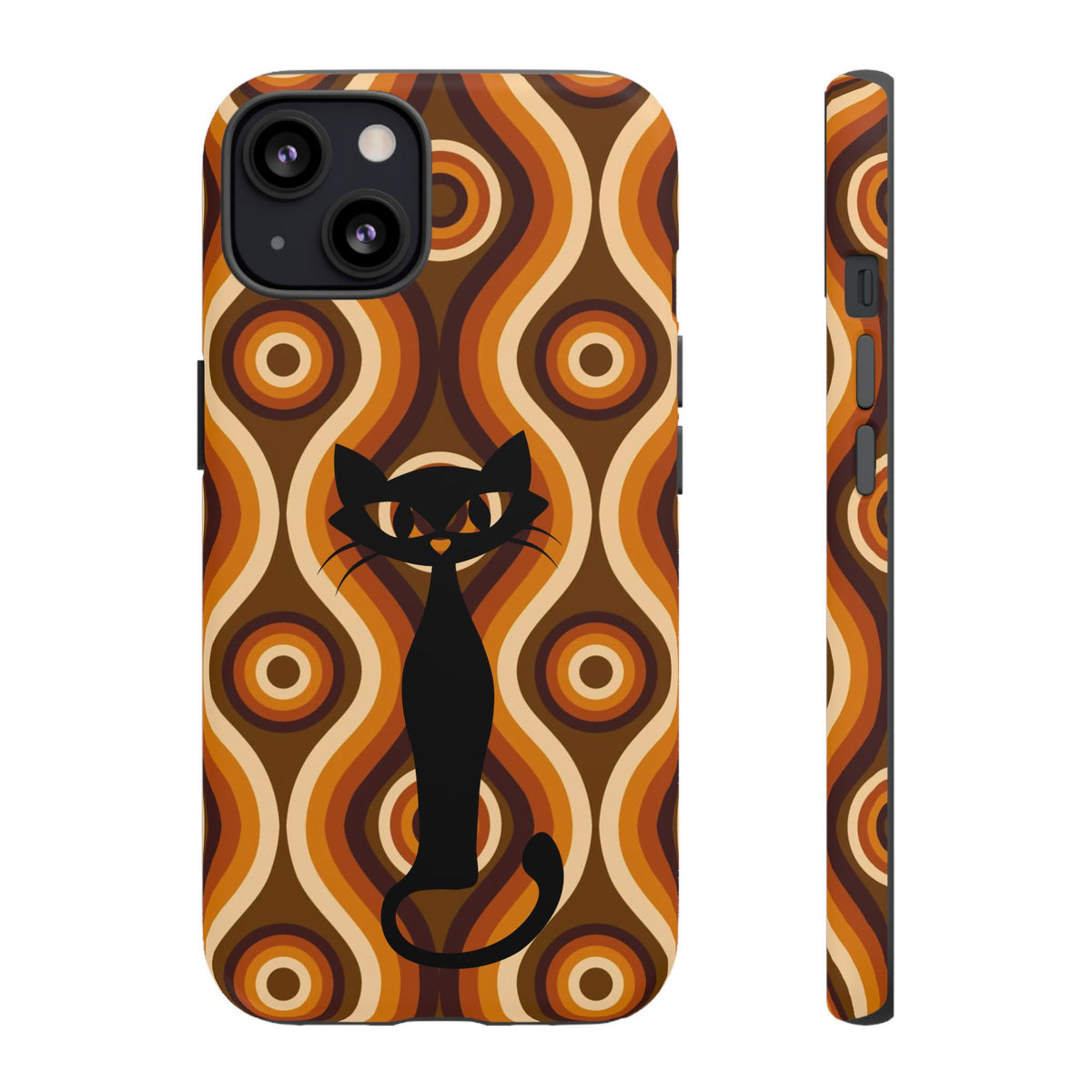 Retro Phone Case, Groovy Brown, Atomic Kitsch Cat Tough Smart Phone Cases - Mid Century Modern Gal