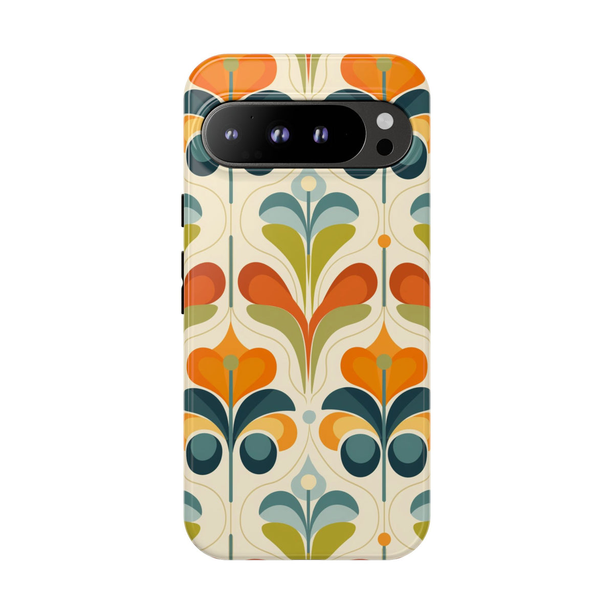 Mid Century Modern Scandinavian Floral, Orange Blue Green Tough Phone Case