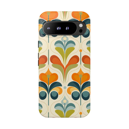 Mid Century Modern Scandinavian Floral, Orange Blue Green Tough Phone Case