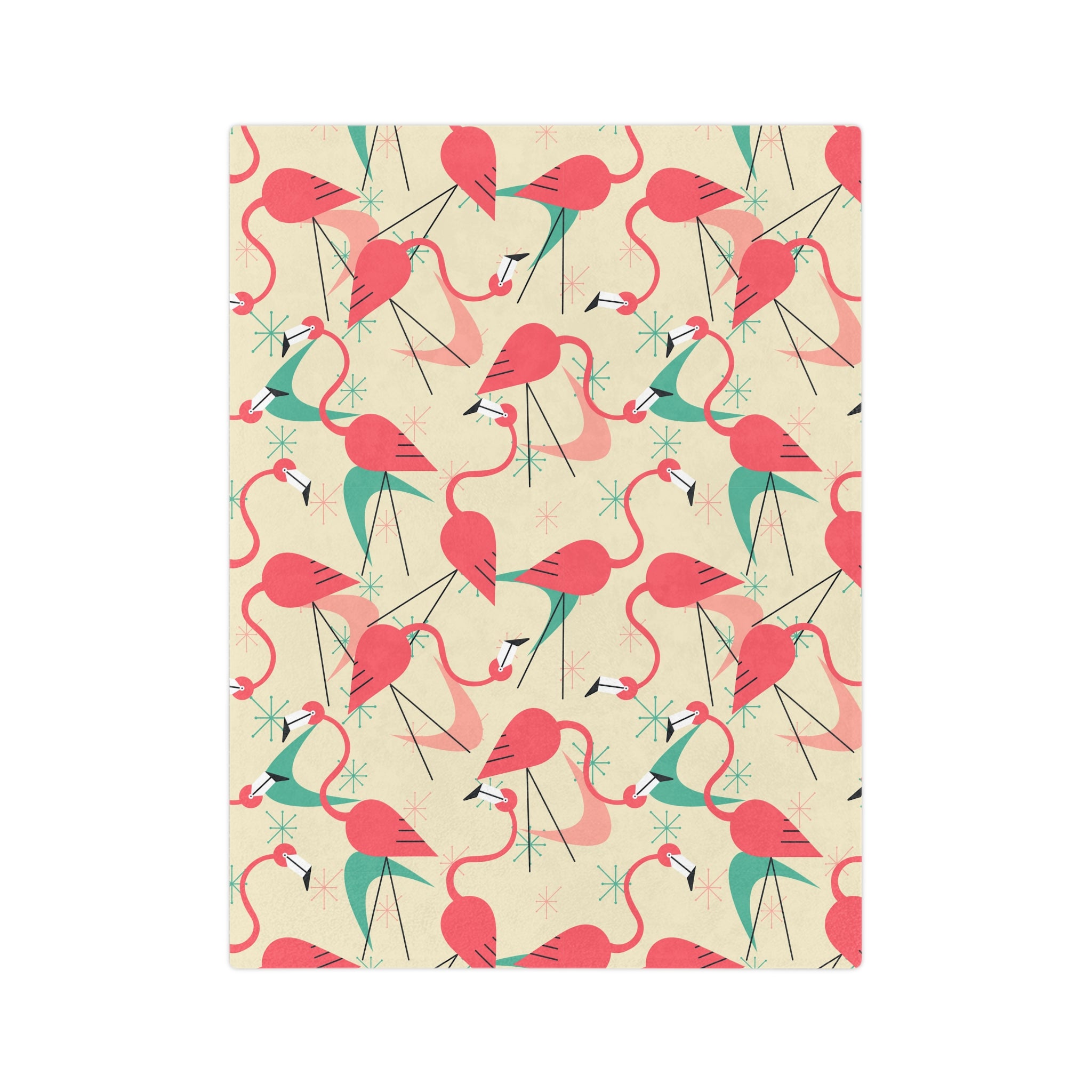 Palm Springs Mid Mod Tropical Flamingo Velveteen Blanket - Cozy Retro Kitsch Lightweight Throw - Mid Century Modern Gal