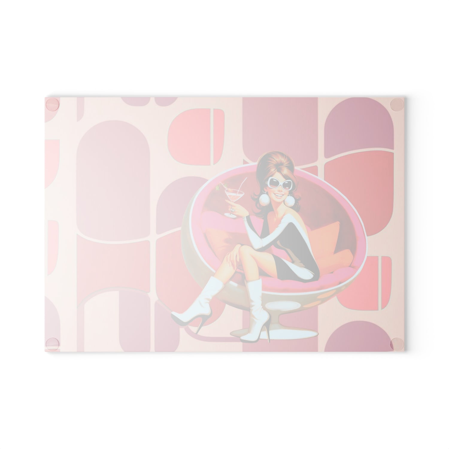 Mid Mod 60s Retro Gal, Cocktail Hour, MCM Barware Glass Cutting Board - Mid Century Modern Gal