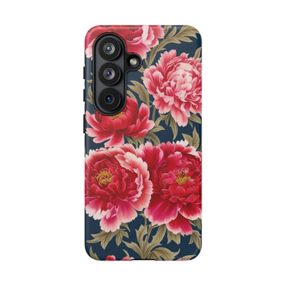 Chinoiserie Royal Blue Pink, Red Roses And Peony Floral Tough Phone Case
