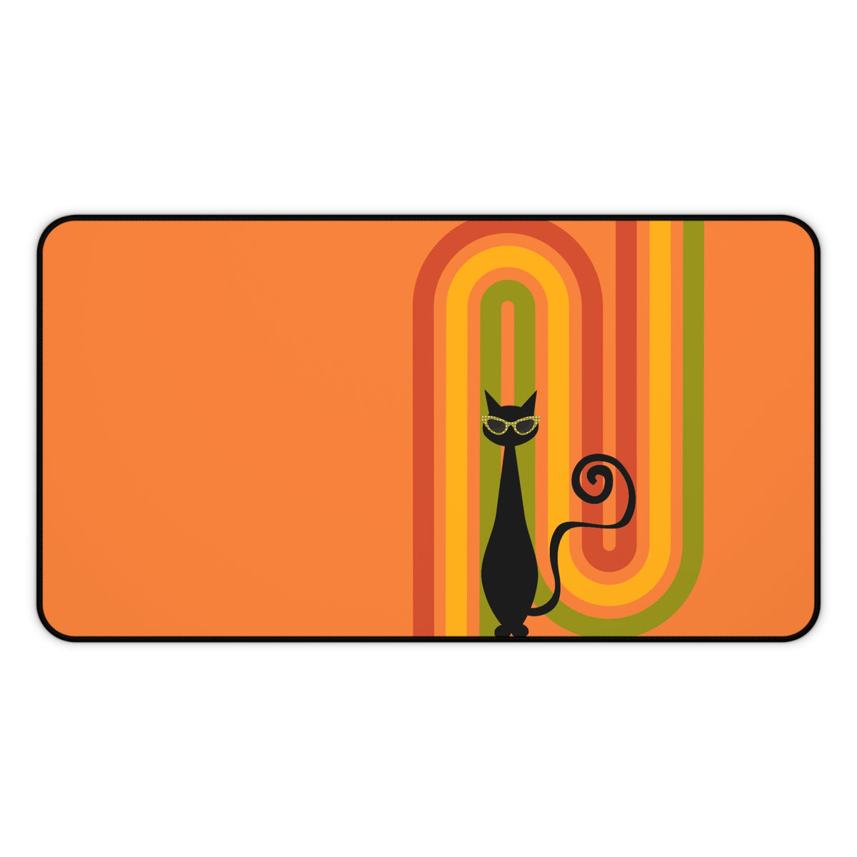 Atomic Cat Retro Orange Groovy Rainbow Mid Century Modern Desk Mat - Mid Century Modern Gal