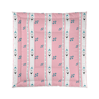 Atomic 50s Pink, Starbursts, Mid ModChic Comforter with Pink and Teal Pattern for Cozy Bedrooms - Mid Century Modern Gal