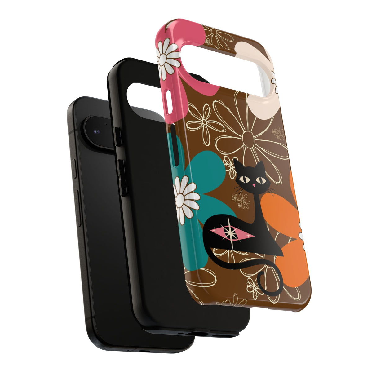 Atomic Cat Retro 70s Vibe Flower Power Tough Cases: Cute Floral and Cat Phone Case for Cat Lovers