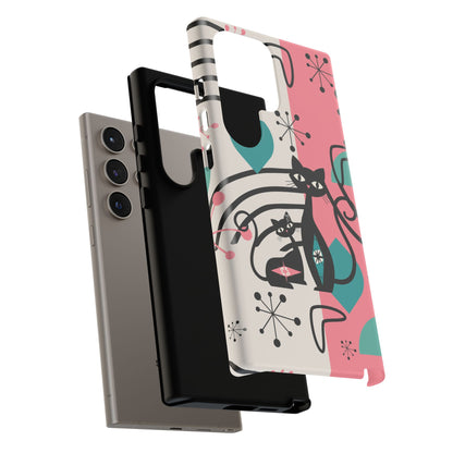 Mid Mod Atomic Cat Boomerang Starburst, Pink, Black Kitschy Stylish Cat Phone Case: Modern Design for Cat Lovers