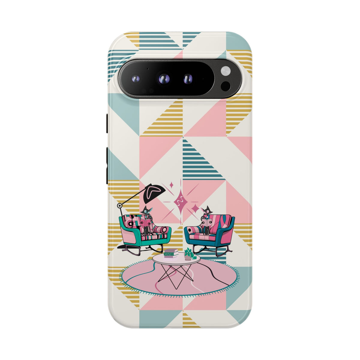 Atomic Cats Reading, Book Talk, Book Lover, Retro Chic Phone Case with Retro Vibe - Cozy Living Room Design