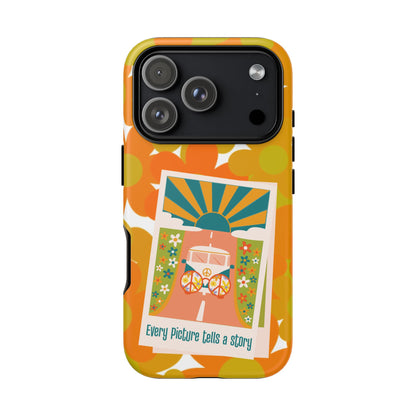 Retro Phone Case, Orange Flower Power, Polaroid Picture, Mod Smart Phone Tough Phone Cases