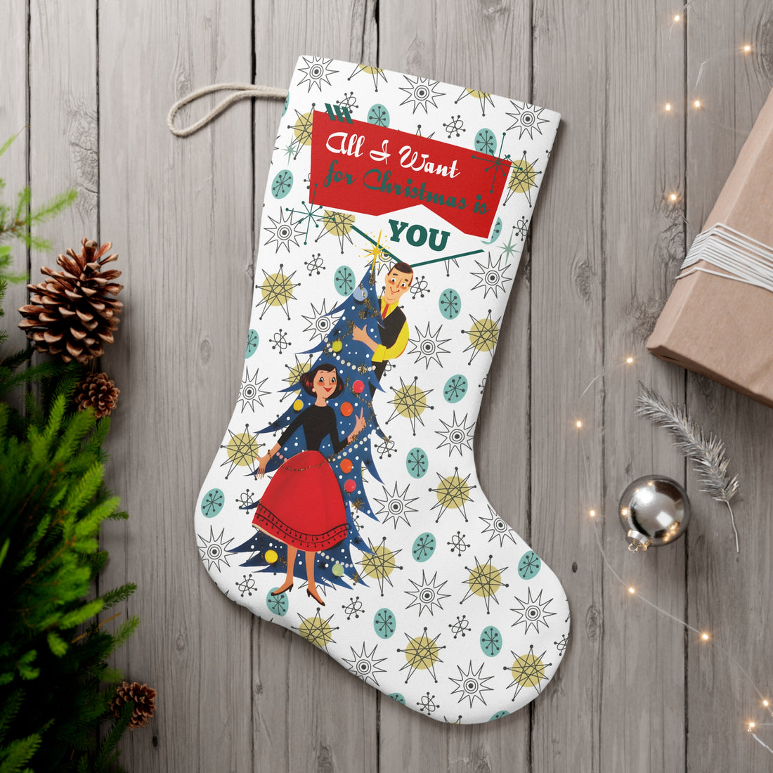 Retro Vintage 50s Holiday Kitschy Christmas Stocking