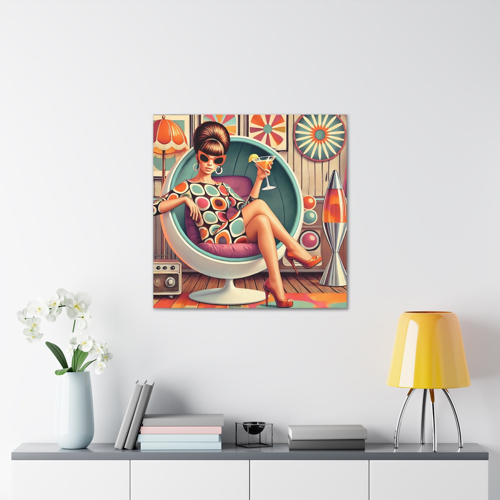 60s Mod Gal, Retro Chic Canvas Gallery Wrap - Vintage Lounge Art Print - Mid Century Modern Gal