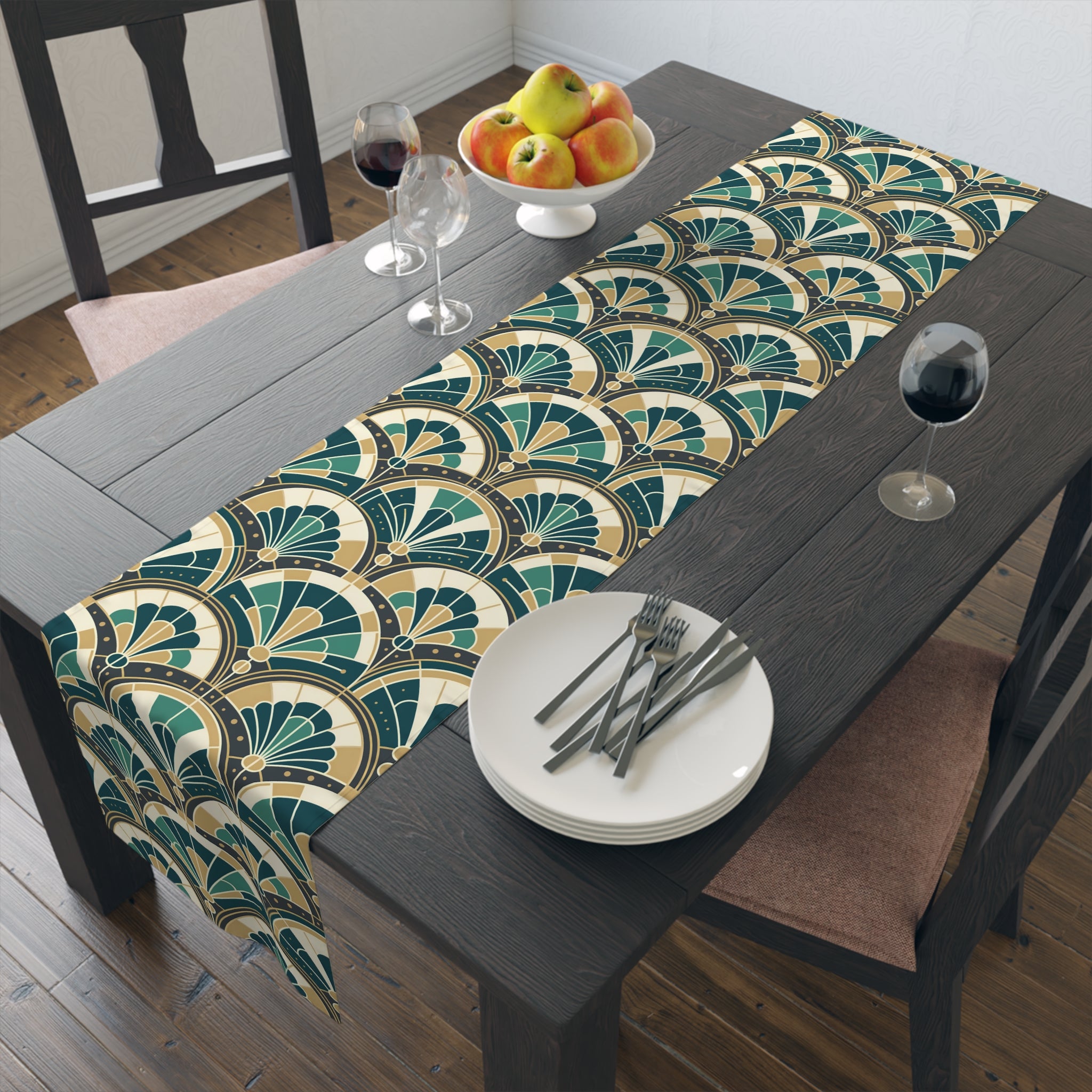 Art Deco Peacock Inspired Table Runner - Mid Century Modern Gal