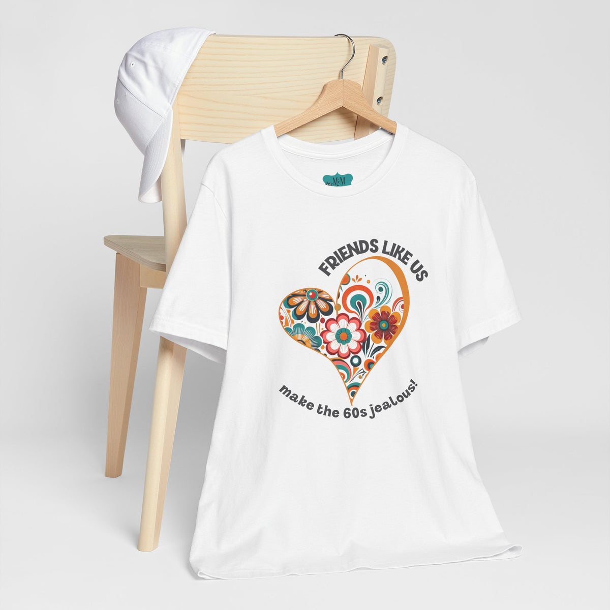 Friends Like Us Vintage  Retro Floral Heart Bestie Tee For All Ages - Mid Century Modern Gal